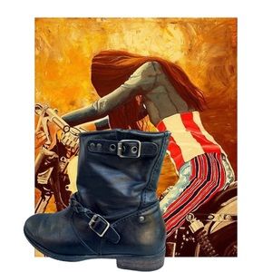 PAUL GREEN “Nathan” Moto Black Leather Braided Strap Zip Biker Ankle Boots US 9